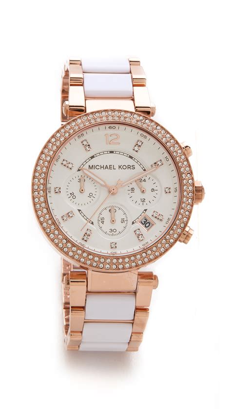 michael kors white rose gold watch|michael kors parker chronograph watch.